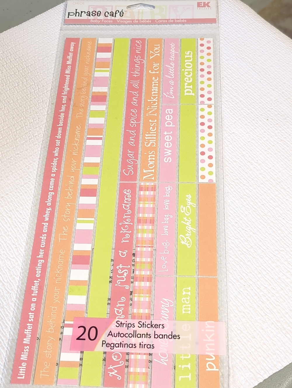 🏵️EK Success Phrase Cafe - Baby Faces Strips Stickers - Orange, Pink and Lime